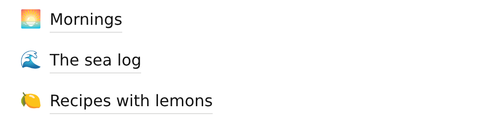Sub-page rows: Mornings, The sea log, Recipes with lemons